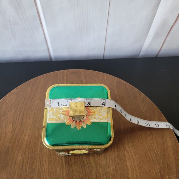 Vintage1970’s Square Green/Gold Barret Tin Canister, Made in England, Floral - Picture 7 of 7